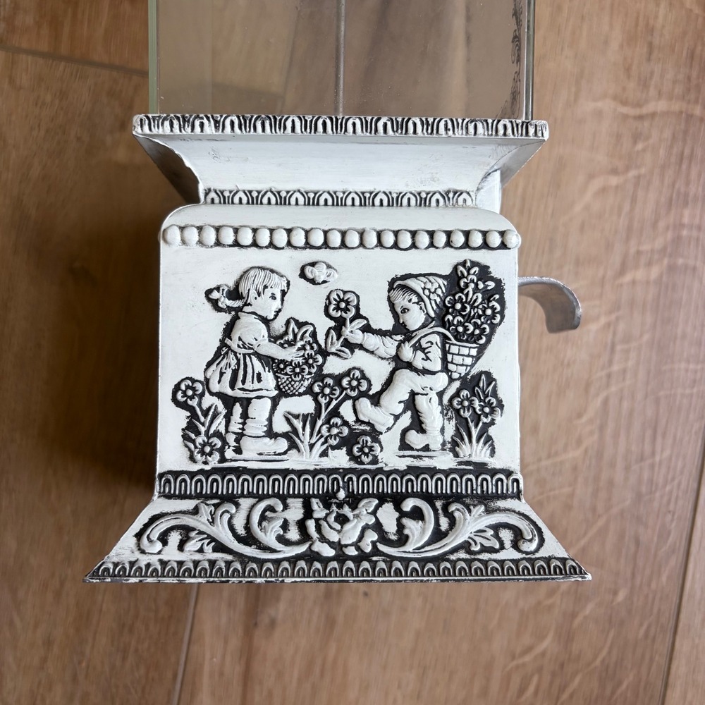 Vintage Venderette Candy Nut Dispenser Ornate White Black Cast Metal Glass Decor - Picture 9 of 11